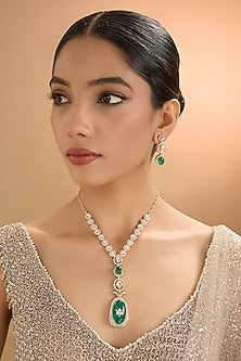 Gold Finish Kundan Polki & Pearl Necklace Set