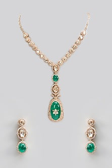 Gold Finish Kundan Polki & Pearl Necklace Set