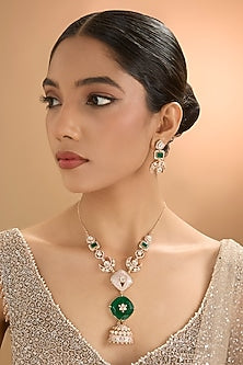 Gold Finish Kundan Polki & Pearl Necklace Set