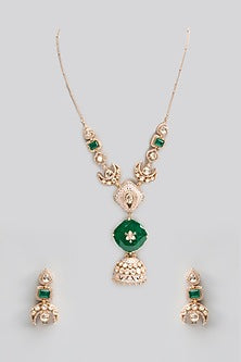 Gold Finish Kundan Polki & Pearl Necklace Set