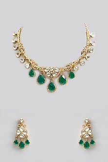 Gold Finish Kundan Polki & Pearl Necklace Set