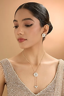 Gold Finish Kundan Polki & Pearl Necklace Set