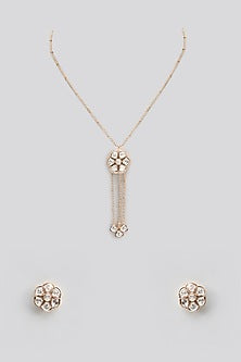 Gold Finish Kundan Polki & Pearl Necklace Set