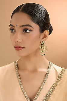 Gold Finish Kundan Polki & Pearl Dangler Earrings