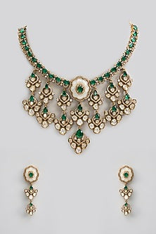 Gold Finish Kundan Polki & Pearl Necklace Set