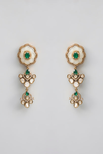 Gold Finish Kundan Polki & Pearl Necklace Set
