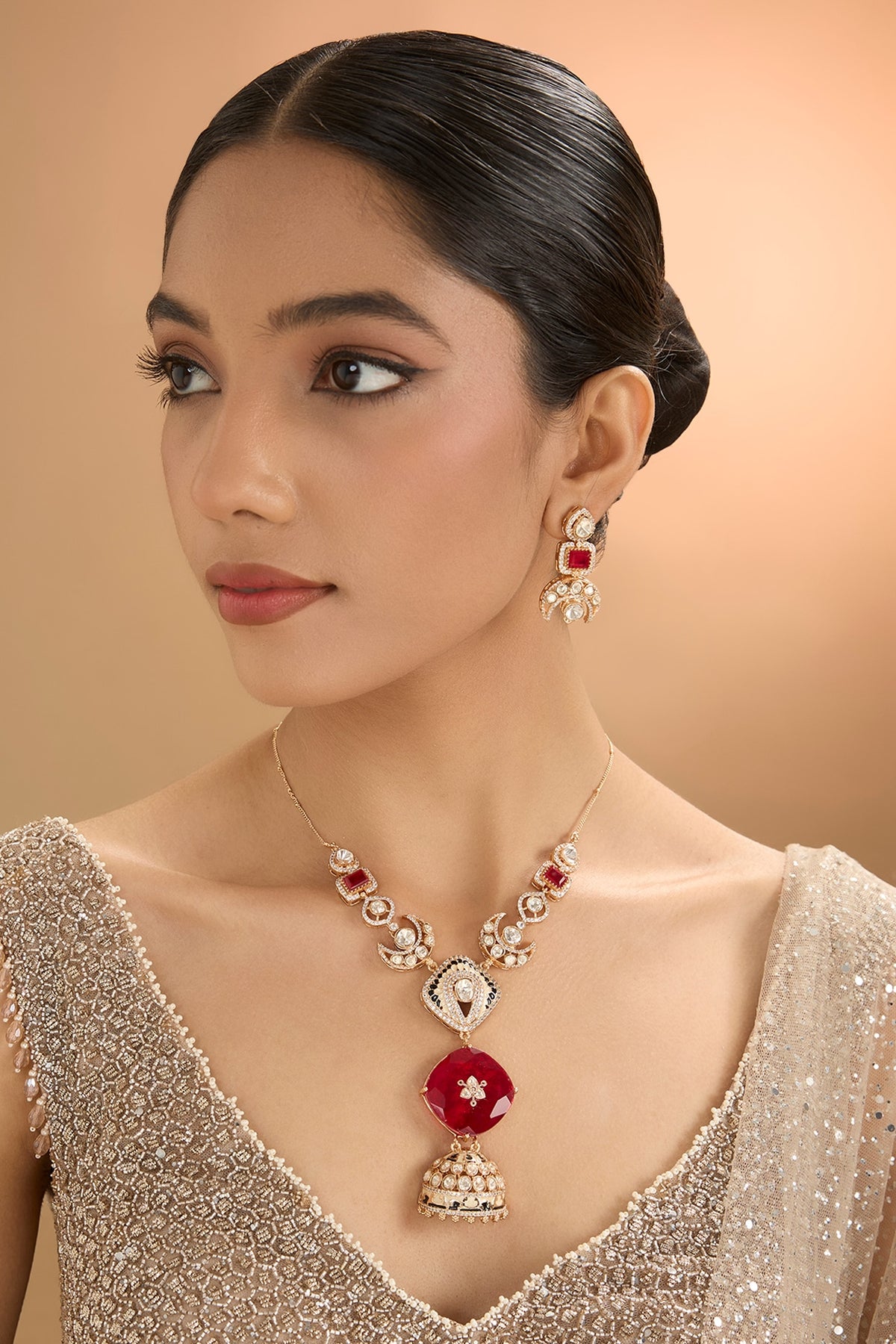 Gold Finish Kundan Polki & Pearl Necklace Set