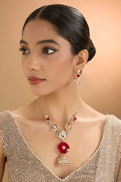 Gold Finish Kundan Polki & Pearl Necklace Set