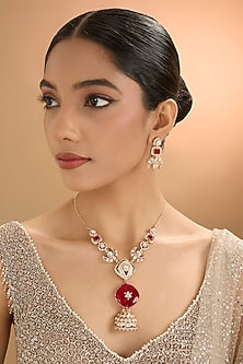 Gold Finish Kundan Polki & Pearl Necklace Set