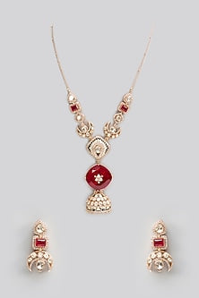 Gold Finish Kundan Polki & Pearl Necklace Set