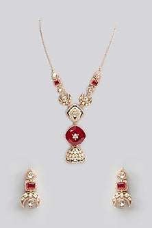 Gold Finish Kundan Polki & Pearl Necklace Set