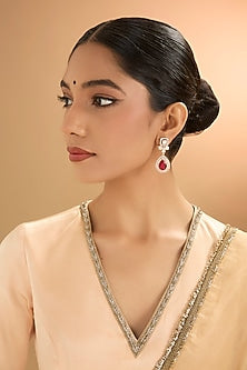Gold Finish Kundan Polki & Pearl Dangler Earrings