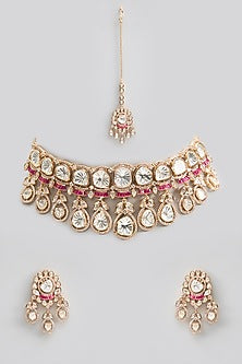 Gold Finish Kundan Polki & Pearl Necklace Set