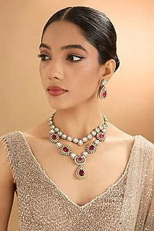 Gold Finish Kundan Polki & Pearl Choker Necklace Set