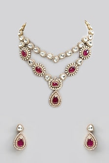Gold Finish Kundan Polki & Pearl Choker Necklace Set