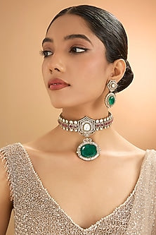 Gold Finish Kundan Polki & Pearl Choker Necklace Set