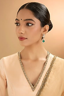 Gold Finish Kundan Polki & Pearl Dangler Earrings