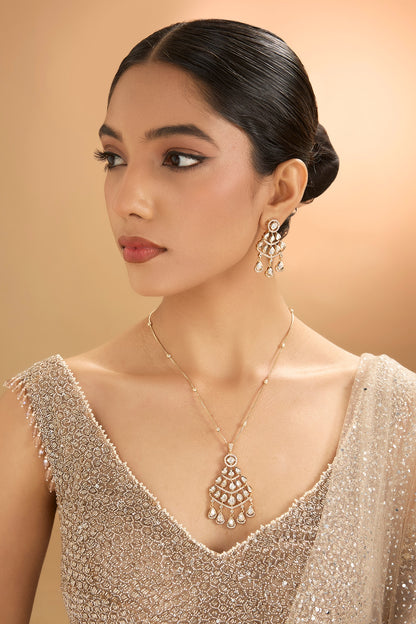 Gold Finish Kundan Polki & Pearl Necklace Set