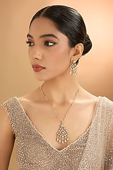 Gold Finish Kundan Polki & Pearl Necklace Set
