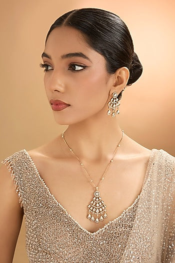 Gold Finish Kundan Polki & Pearl Necklace Set
