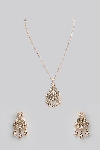 Gold Finish Kundan Polki & Pearl Necklace Set