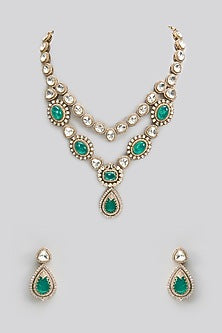 Gold Finish Kundan Polki Necklace Set