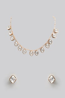 Gold Finish Kundan Polki Necklace Set