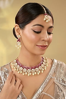 Gold Finish Kundan Polki Maangtikka