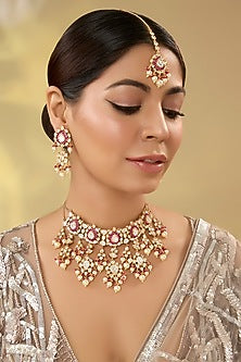 Gold Finish Kundan Polki Maangtikka