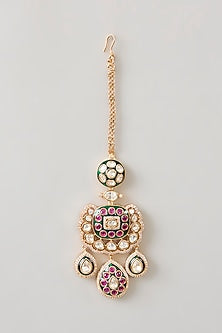 Gold Finish Kundan Polki Maangtikka