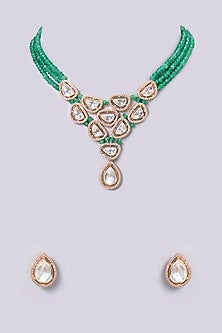 Gold Finish Kundan Polki & Pearl Necklace Set