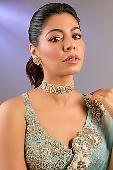 Gold Finish Kundan Beaded & Pearl Handcrafted Choker Necklace Set