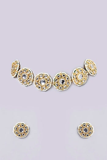 Gold Finish Kundan Beaded & Pearl Handcrafted Choker Necklace Set