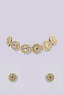 Gold Finish Kundan Beaded & Pearl Handcrafted Choker Necklace Set
