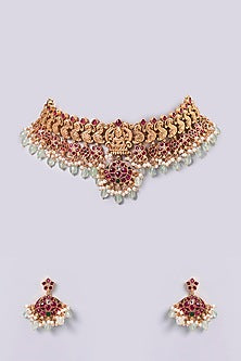 Gold Finish Kundan Polki Necklace Set