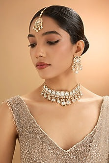 Gold Finish Kundan Polki Maangtikka