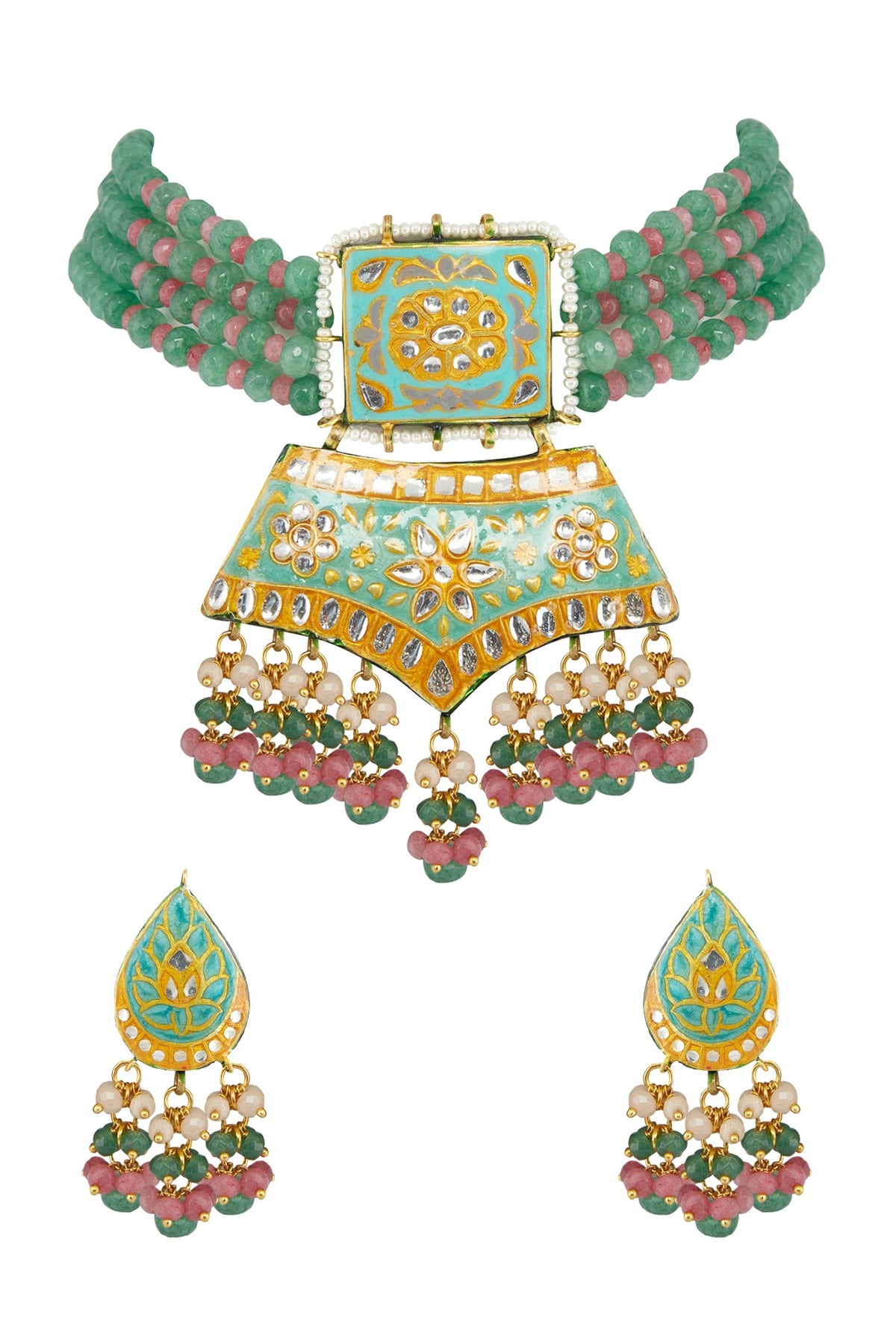 Gold Finish Meenakari Necklace Set