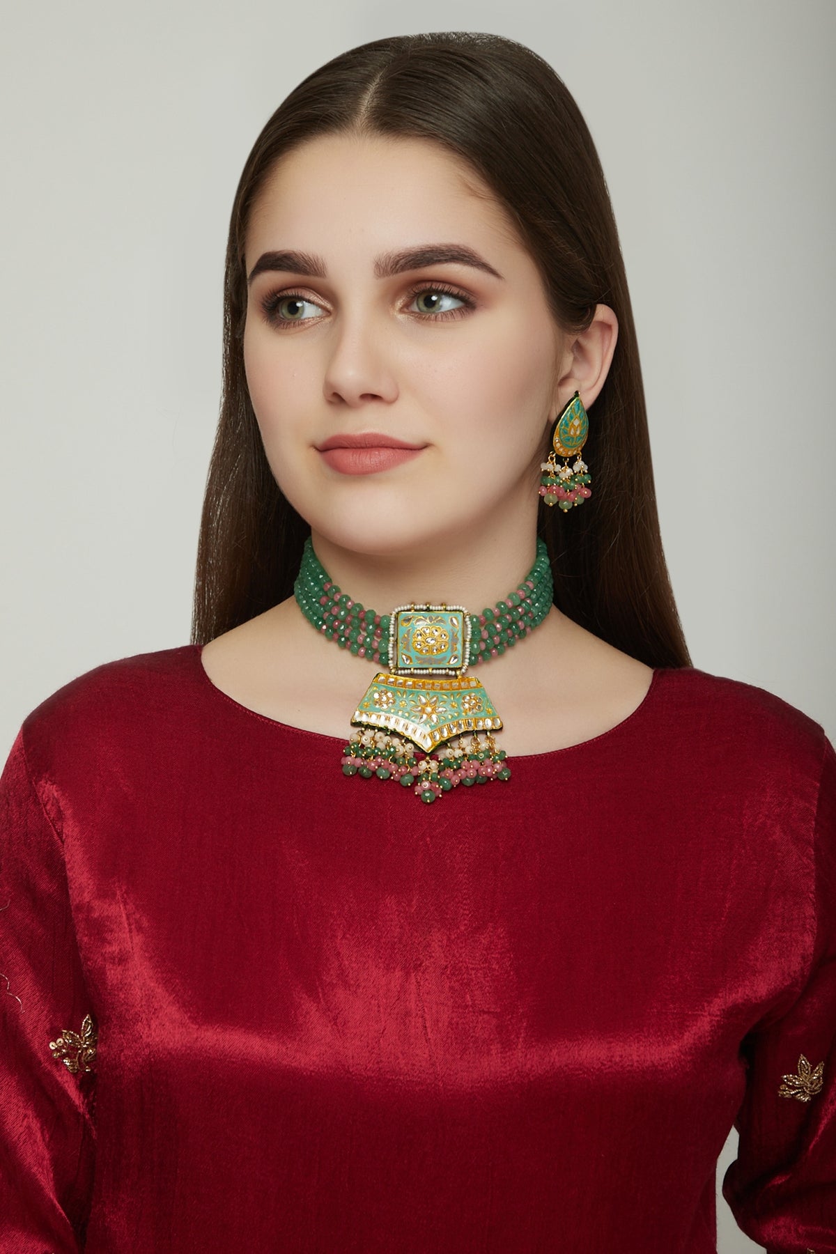 Gold Finish Meenakari Necklace Set