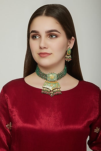 Gold Finish Meenakari Necklace Set