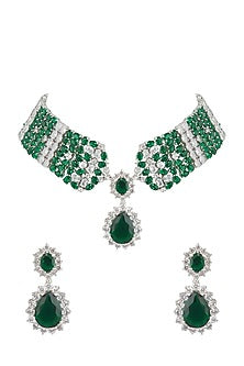 White Finish Diamond Necklace Set