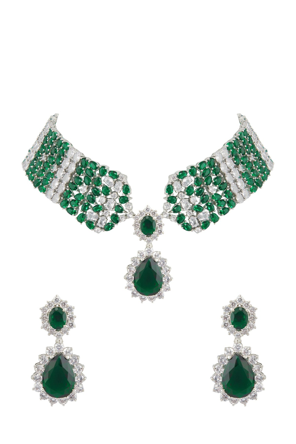 White Finish Diamond Necklace Set