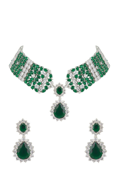 White Finish Diamond Necklace Set