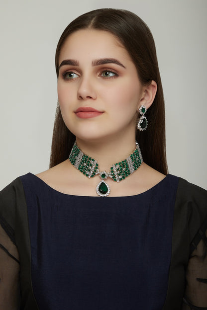 White Finish Diamond Necklace Set