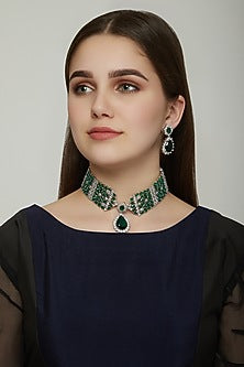 White Finish Diamond Necklace Set