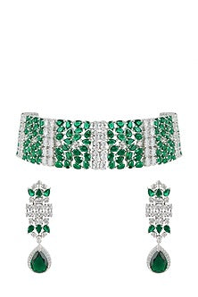 White Finish Diamond Choker Necklace Set