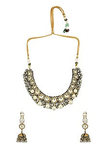Two Tone Finish Kundan Polki Necklace Set