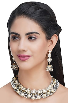 Two Tone Finish Kundan Polki Necklace Set