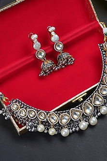 Two Tone Finish Kundan Polki Necklace Set