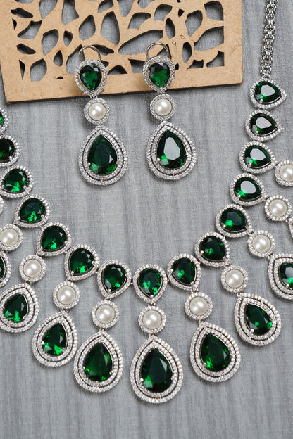 Silver Finish Semi Precious Stone Necklace Set