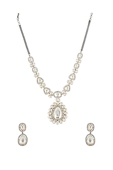 Two Tone Finish Kundan Polki Long Necklace Set